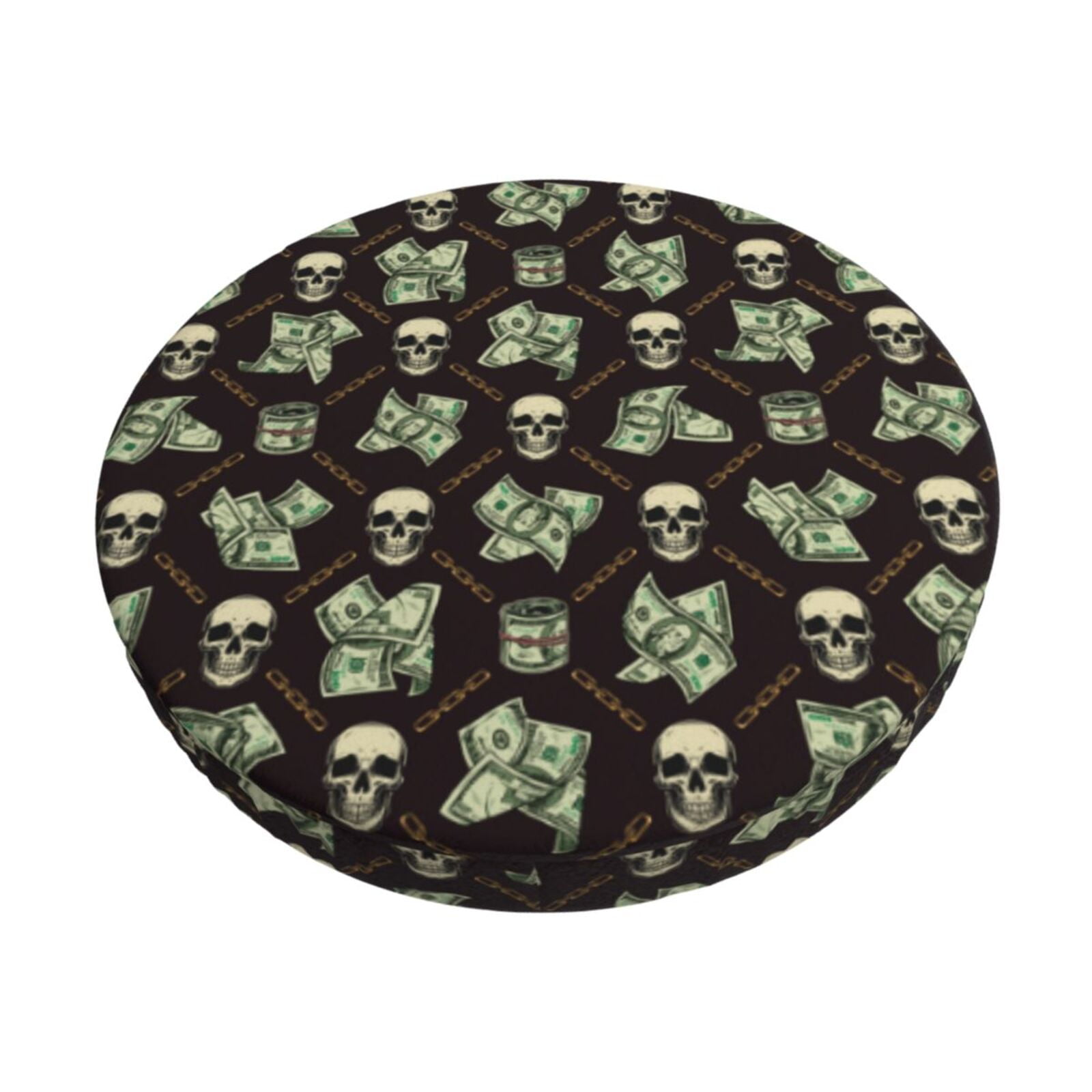 Cauagu Skulls Gold Chains Dollar Print Round Stool Covers,Seat Cushion