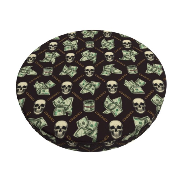 Cauagu Skulls Gold Chains Dollar Print Round Stool Covers,Seat Cushion