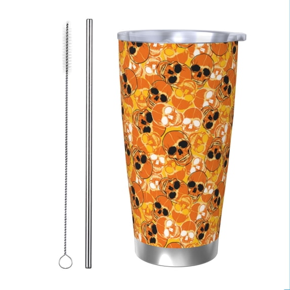Cauagu Skulls Pattern 20oz Tumbler,Stainless Steel Vacuum Insulated Tumbler with Lid Insulated Coffee Mug Thermal Cup with Splash Proof Sliding Lid-Straw Two-piece Set