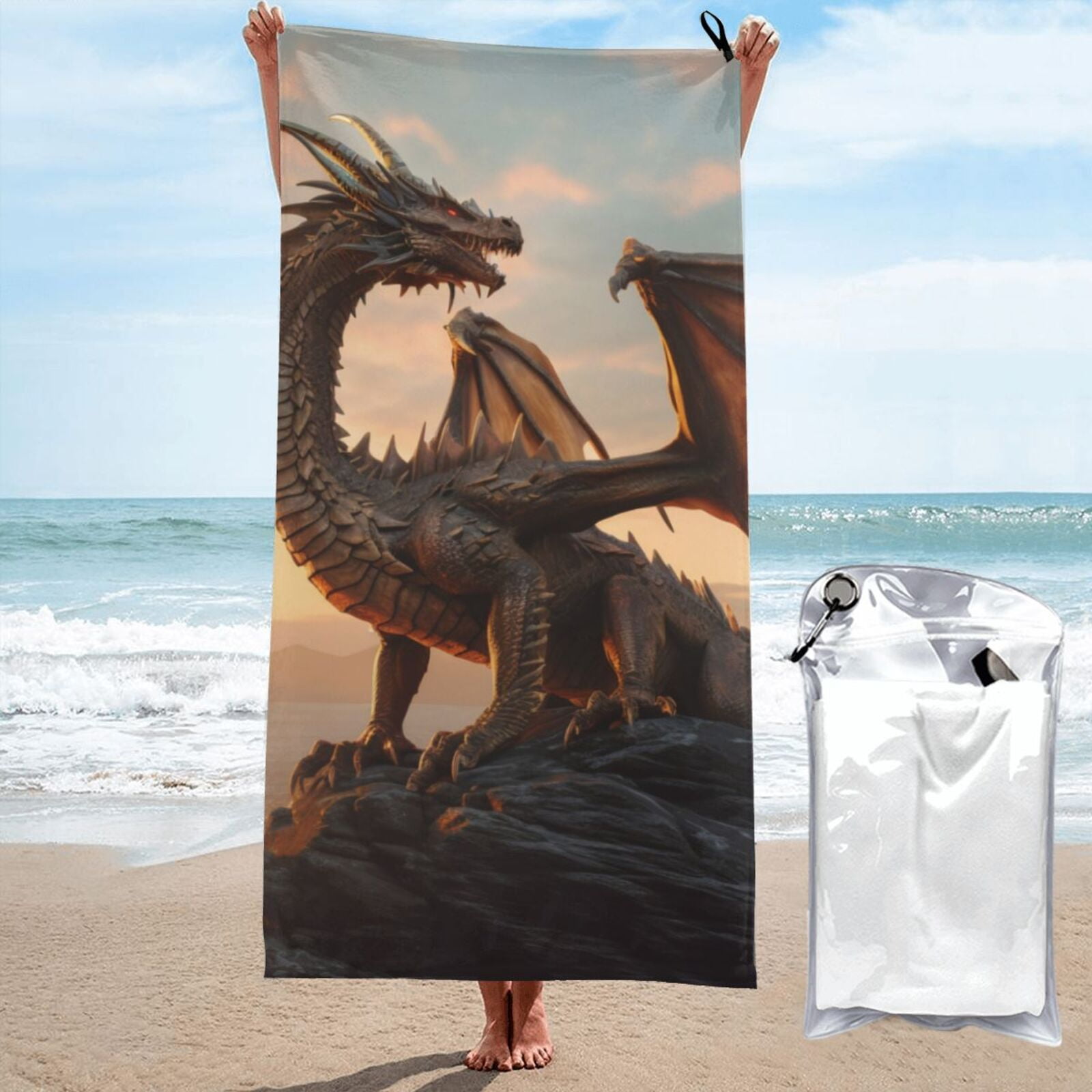 Cauagu Sky Sunset Bronze Dragon Print Extra Large Bath Towels 1 Pack