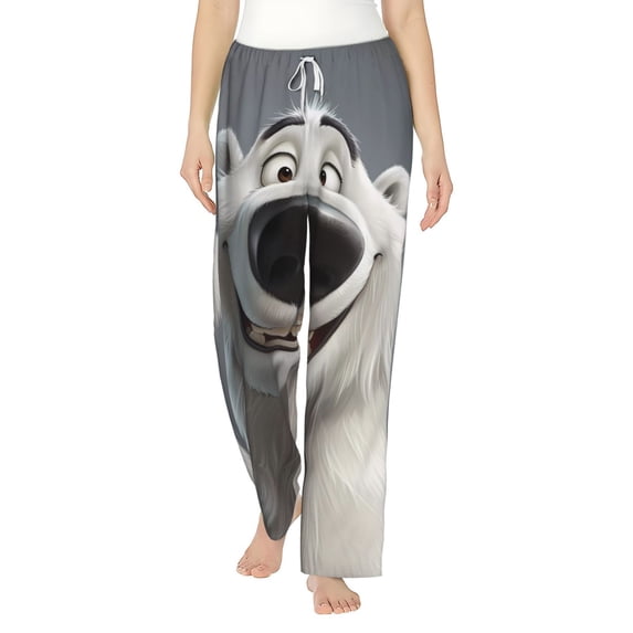 Cauagu Smiling Polar Bear Pajama Pants for Women Loose Fit Wide Leg Trouser Pants Casual Elastic Waist Drawstring Lounge Pants