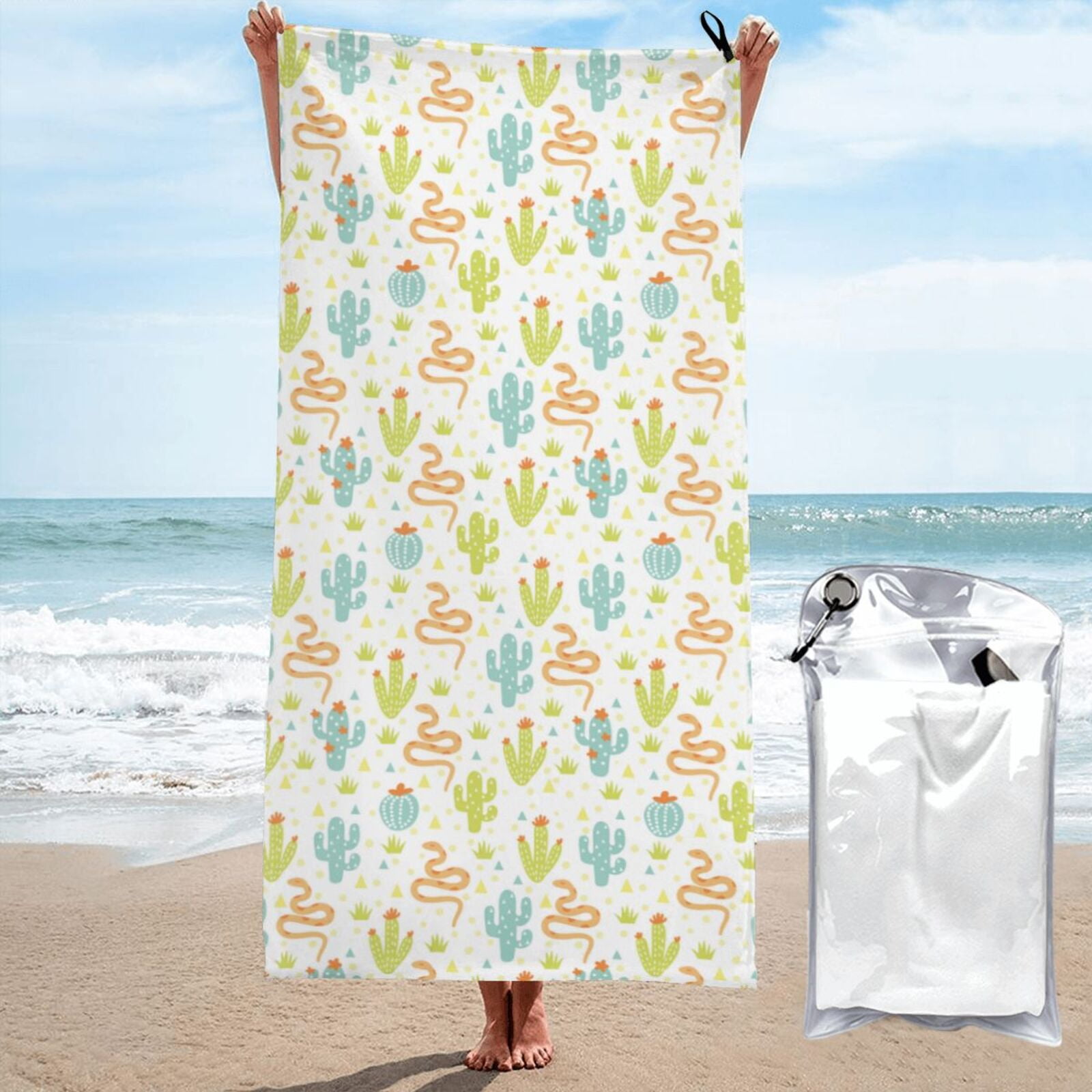 Cauagu Snake And Cactus Print Extra Large Bath Towels 1 Pack, Quick