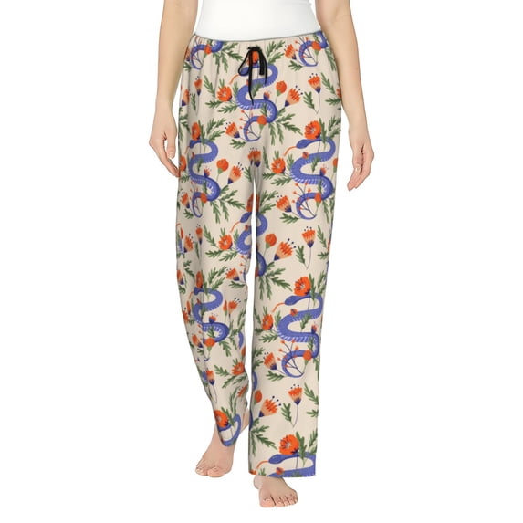 Cauagu Snake Pajama Pants for Women Loose Fit Wide Leg Trouser Pants Casual Elastic Waist Drawstring Lounge Pants