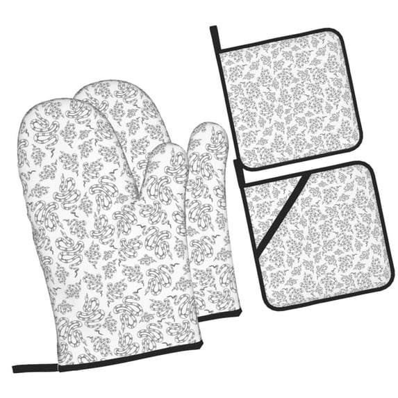 Cauagu Snake Print Oven Mitts and Pot Holders 4 pcs Set,Extra Thicken Long Kitchen Oven Glove Potholders BBQ Gloves-Oven Mitts and Pot Holders(11 Inch)
