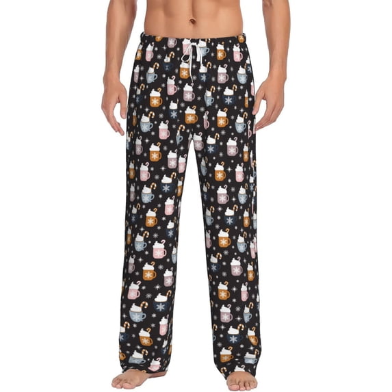 Cauagu Snowflake Cream Hot Cocoa Mens Pajama Pants Sleep & Lounge Pants,PJ Bottoms with Pockets-Small