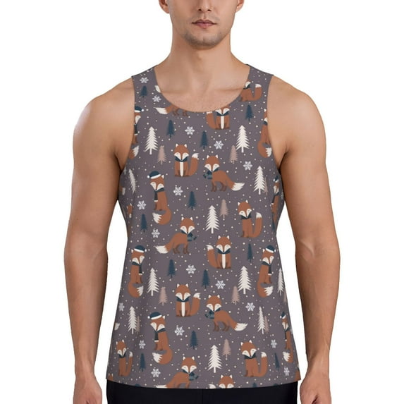 Cauagu Snowflake Fox Print Men's Sleeveless Muscle Shirts,Tank Tops Quick Dry Workout Tank Top Gym Muscle Tee Fitness Bodybuilding T Shirt for Men-3X-Large