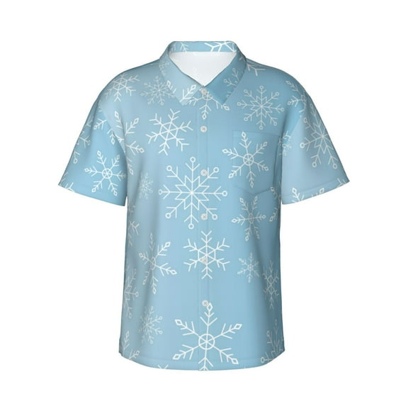 Cauagu Snowflake Snowing Print Hawaiian Shirt for Men,Casual Short Sleeve Button Down Shirts Summer Beach Men's Regular-Fit Short-Sleeve Print Shirt -XX-Large