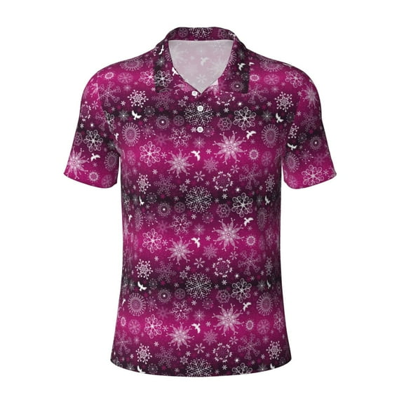 Cauagu Snowflakes And Christmas Print Men's Polo Shirts, Short-Sleeve Polo Shirts for Men Performance Golf Shirt Athletic Casual Collared T-Shirt-