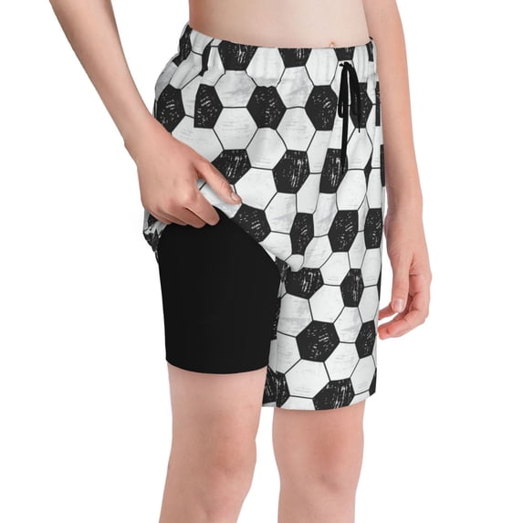 Cauagu Soccer Print Swim Trunks for Men,Youth Boys Swim Shorts Compression Liner Beach Shorts Boys' Swimming Shorts 7-20 Years Bathing Suit-X-Large