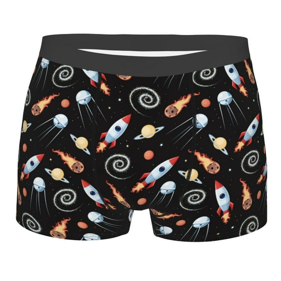 Cauagu Space Rocket Print Boxer Briefs for Men,Comfortable Breathable Men's Underwear Moisture Wicking Underpants -X-Large