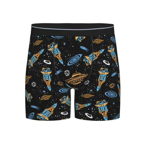 Cauagu Space Rockets Print Men's Boxer Briefs, Funny & Cute Underwear Elastic Waistband Briefs Ideal Gift for Men,1-Pack