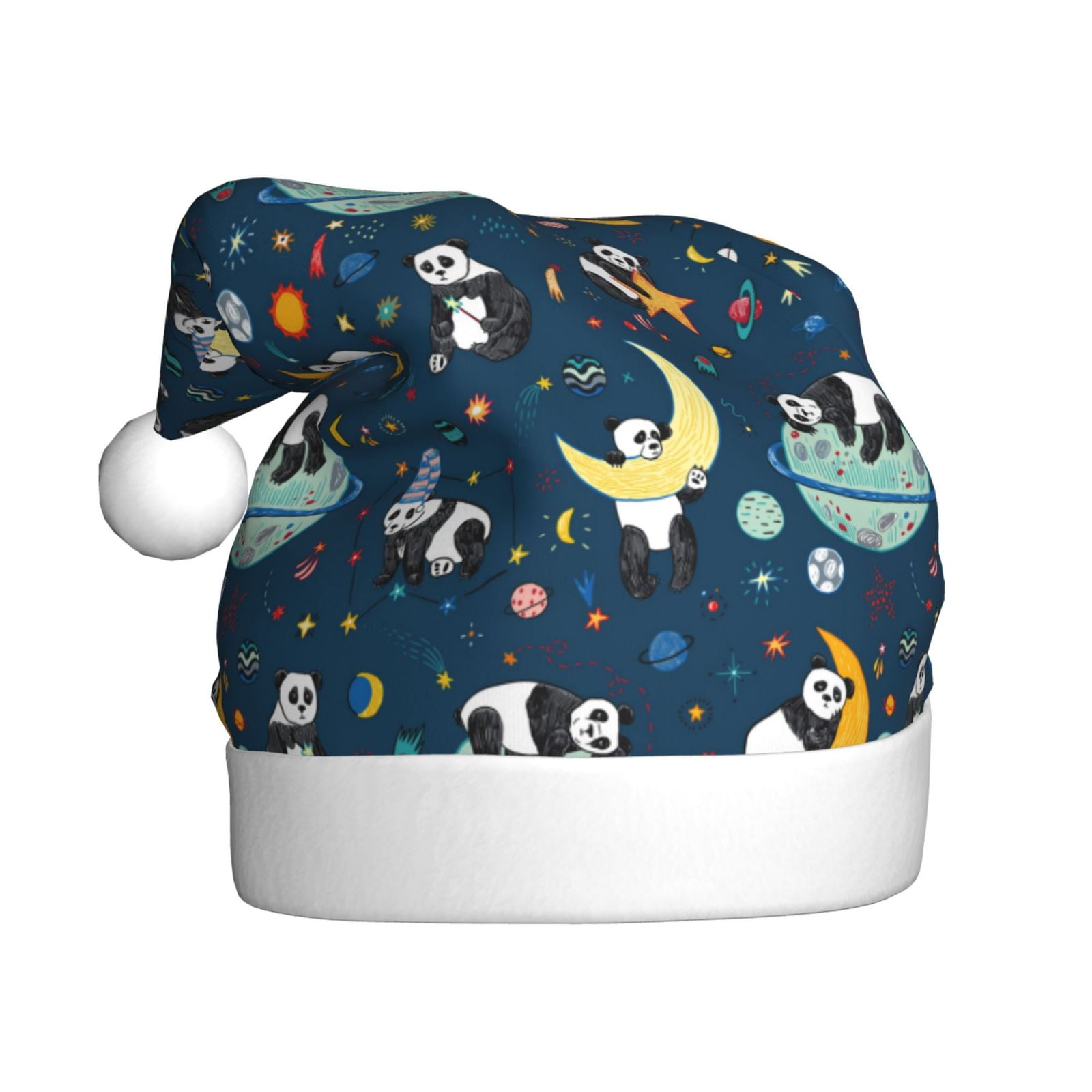 Cauagu Space Sleeping Panda for Adult Christmas Hat,1-Pack Xmas Holiday Hat Santa Hat for Women & Men Festive Headwear Accessories Fit for Christmas/New Year/Party