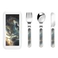 thumbnail image 1 of Cauagu Space White Horse Print 3-Pieces Toddler Cutlery Set , Kids Silverware Set with Spoons Forks & Knife Stainless Steel Utensils for Kids Dishwasher Safe, 1 of 8