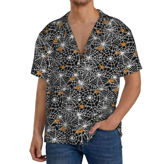 Cauagu Spider Cobweb Men's Short Sleeve Button Down Hawaiian Shirt for Men Bowling Shirts Casual Summer Beach Shirt,Small