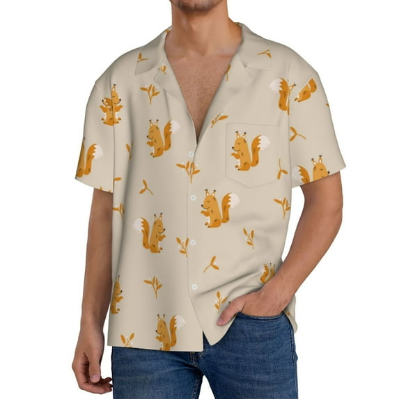 Cauagu Squirrel Animal Men's Short Sleeve Button Down Hawaiian Shirt for Men Bowling Shirts Casual Summer Beach Shirt,Medium