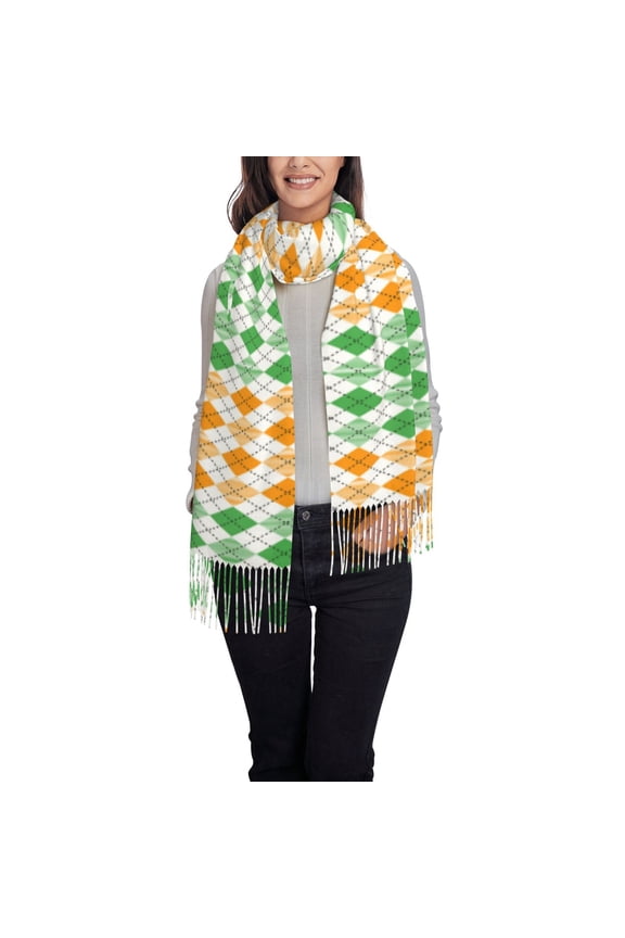St. Patrick's day argyle Print Women Wrap Shawl tassels Scarves Retro Scarf 77.6"X28.3"