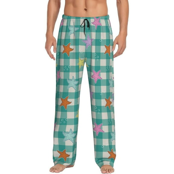 Cauagu Starfish On Checkered Background Mens Pajama Pants Sleep & Lounge Pants,PJ Bottoms with Pockets-Medium