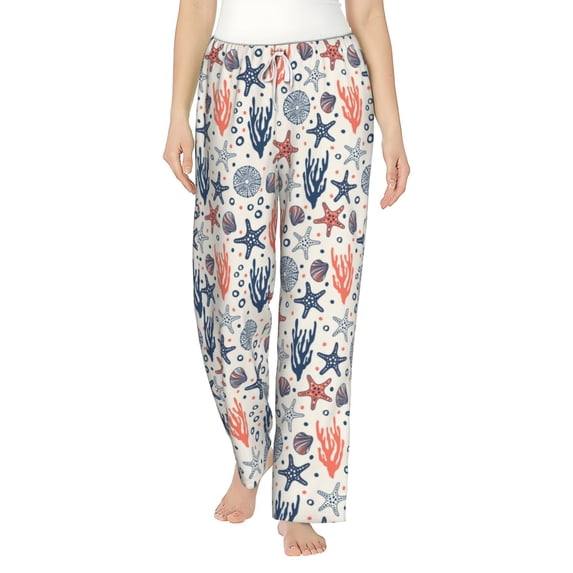 Cauagu Starfish Shell Pajama Pants for Women Loose Fit Wide Leg Trouser Pants Casual Elastic Waist Drawstring Lounge Pants