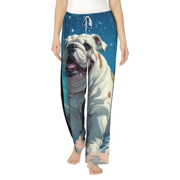Cauagu Starry Sky Cloud Bulldog Pajama Pants for Women Loose Fit Wide Leg Trouser Pants Casual Elastic Waist Drawstring Lounge Pants