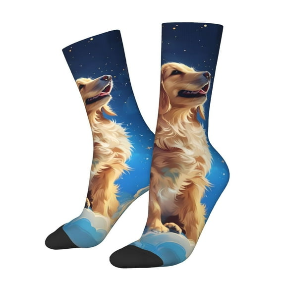 Cauagu Starry Sky Cloud Dog Print Crew Socks for Women and Men,Adult Athletic Running Socks 1-Pair Sports Socks Work Gear Socks with Moisture Wicking