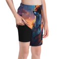 thumbnail image 1 of Cauagu Starry Sky Meditating Fox Print Swim Trunks for Men,Youth Boys Swim Shorts Compression Liner Beach Shorts Boys' Swimming Shorts 7-20 Years Bathing Suit-Small, 1 of 7
