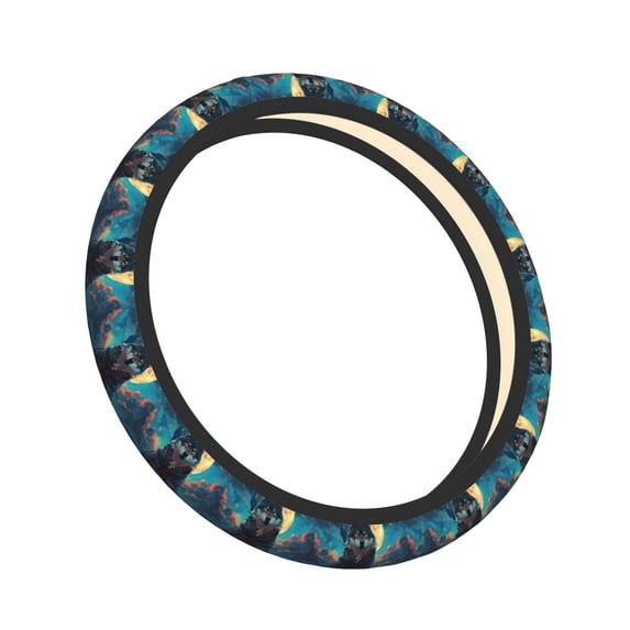 Cauagu Starry Sky Moon Wolf Leader Print Car Steering Wheel Cover - Universal Car Accessory for Diverse Cars for Steering Wheel with a Diameter of 14.5"-15"