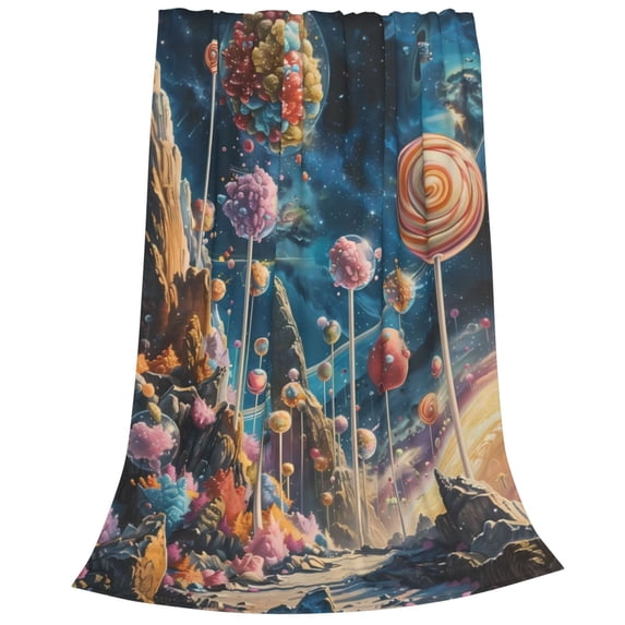 Cauagu Starry Sky Planet Lollipop Pattern Flannel Bed Blankets,Fleece Blanket Comfortable Air Conditioning Blanket for Sofa Bed Travel Couch & Living Room -40"x30"