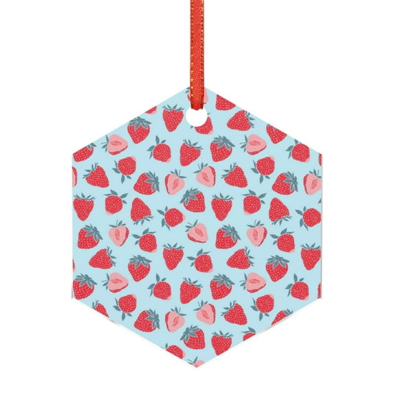 Cauagu Strawberries Pattern Acrylic Christmas Pendant,1-Pack Christmas Ornaments Xmas Tree Decor Christmas Décor with Ribbon Cute Tree Hanging for Party Favors-Hexagon