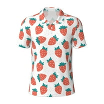 Cauagu Strawberries Print Men's Polo Shirts, Short-Sleeve Polo Shirts for Men Performance Golf Shirt Athletic Casual Collared T-Shirt-Small