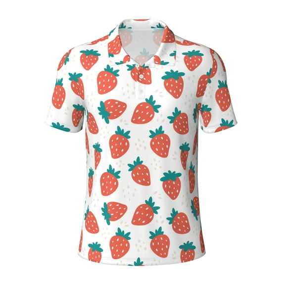 Cauagu Strawberries Print Men's Polo Shirts, Short-Sleeve Polo Shirts for Men Performance Golf Shirt Athletic Casual Collared T-Shirt-Small