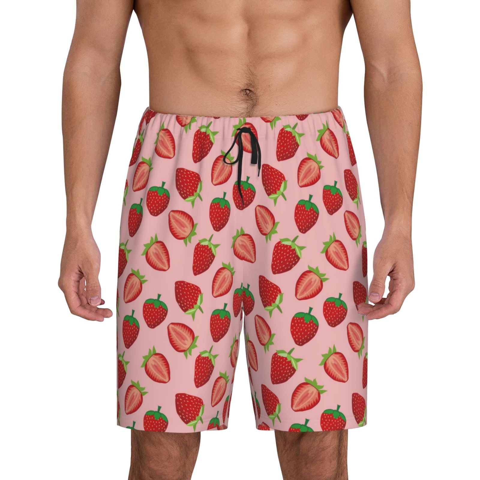 Cauagu Strawberries Print Pajama Bottoms for Men Sleep Pajama Shorts