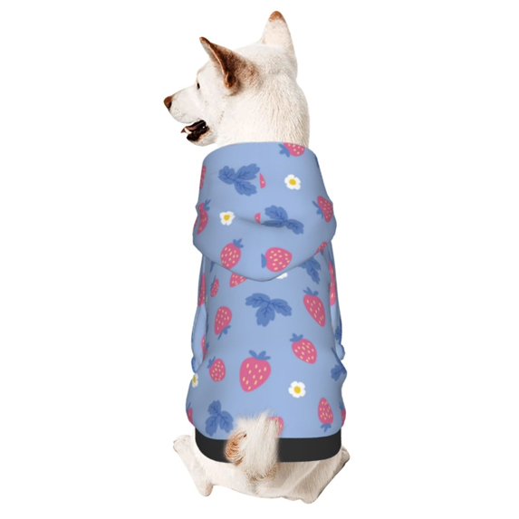 Cauagu Strawberry And Flowers Pattern Winter Pet Hoodie Sweatshirts- Dog Hoodie Sweater with Leash Hole - Cute Dog Hoodie - Pet Clothes Puppy Cat Custume -Medium