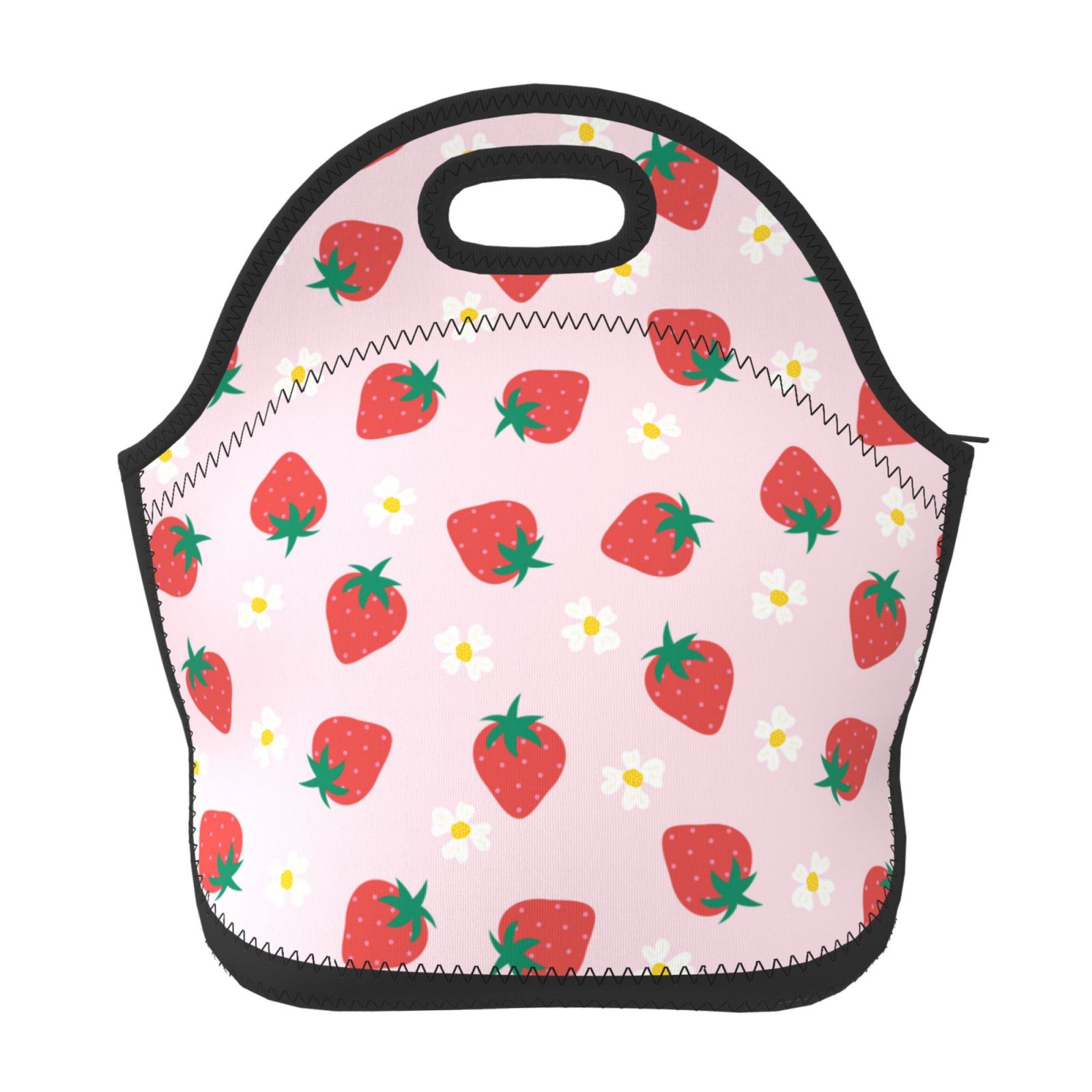 Cauagu Strawberry Floral Print Insulated Lunch Box,Lunch Tote Lunch Bag