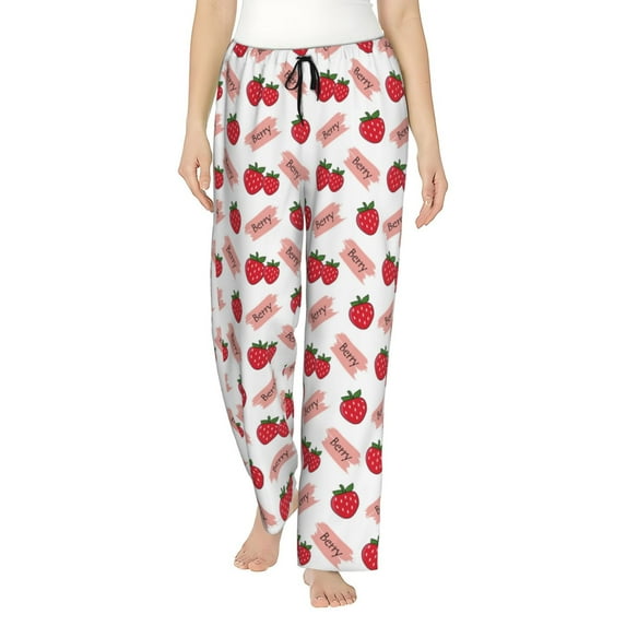 Cauagu Strawberry Pajama Pants for Women Loose Fit Wide Leg Trouser Pants Casual Elastic Waist Drawstring Lounge Pants