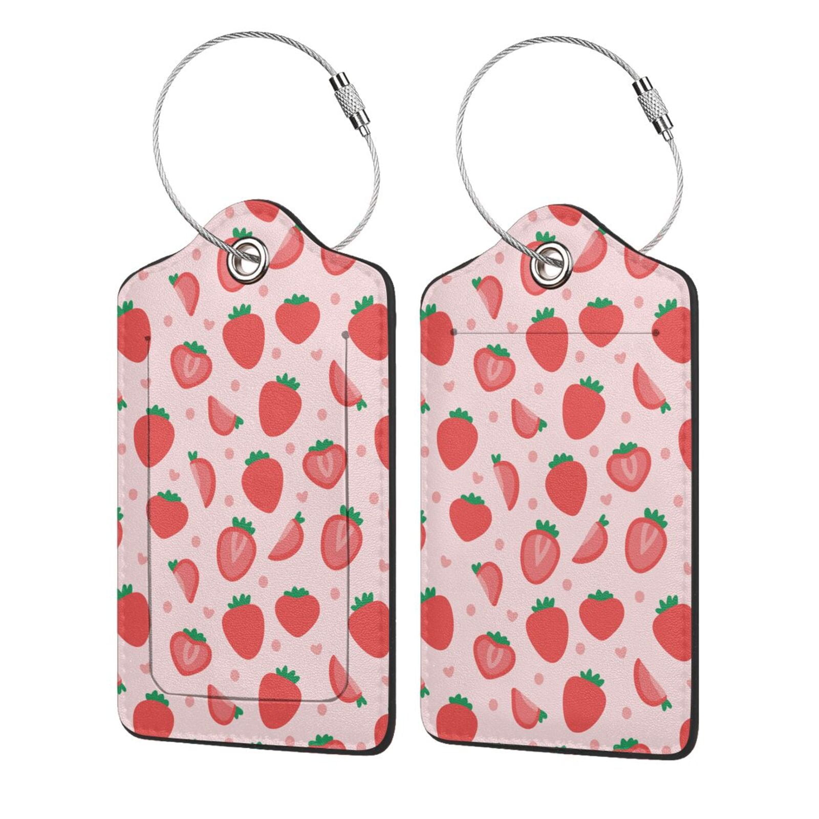 Cauagu Strawberry Print Luggage Tags,Leather Luggage Tags for Suitcases