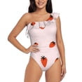 thumbnail image 1 of Cauagu Strawberry Print Women's Sexy One Piece Swimsuits One Shoulder Ruffle Tummy Control Bathing Suit Slimming Swimwear-XX-Large, 1 of 6