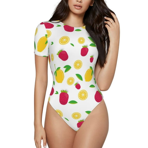 Cauagu Strawberry and Lemon Women's Crew Neck Round Short Sleeve T Shirts Tops Bodysuit Daily Jumpsuit-XX-Large