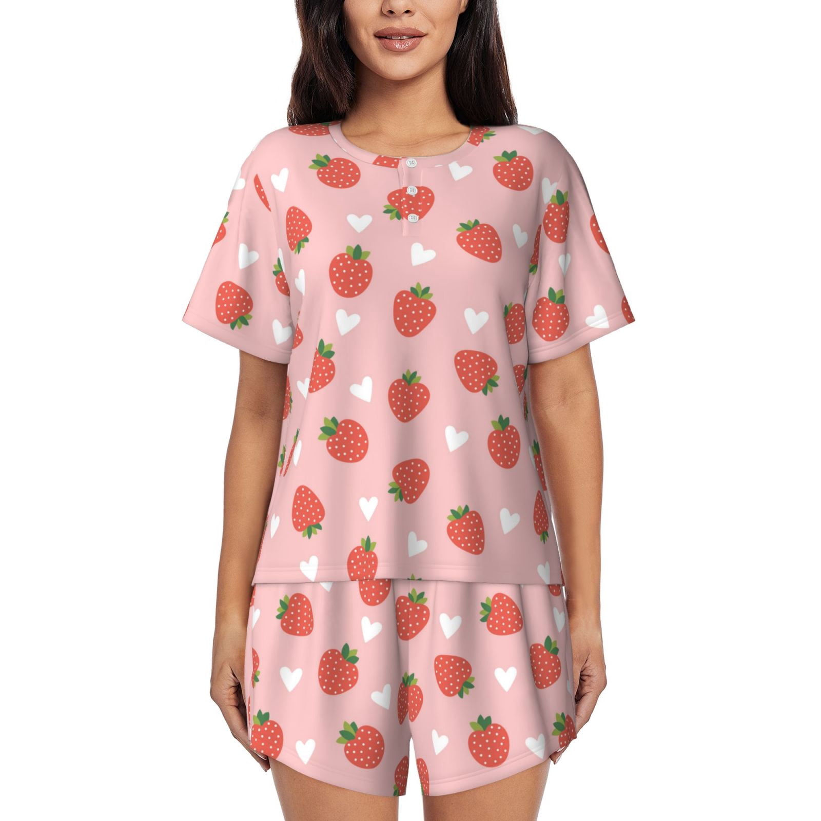 Daisy Strawberry Pajama with Hot Pink  Neck & Trim/Sleeves