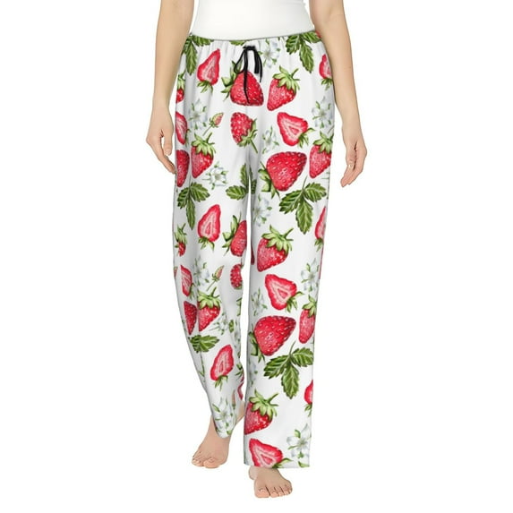 Cauagu Strawberry1 Pajama Pants for Women Loose Fit Wide Leg Trouser Pants Casual Elastic Waist Drawstring Lounge Pants