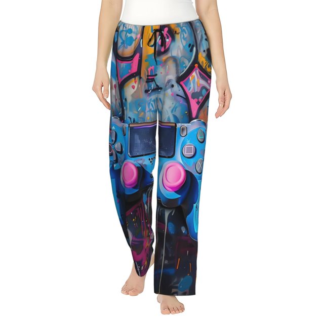 Cauagu Street Art Gamepad Design Pajama Pants for Women Loose Fit Wide