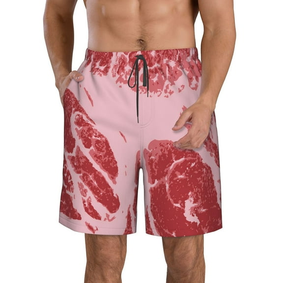 Cauagu Striped Meat Print Men's Swim Trunks,Hawaiian Bathing Suit Swimsuits Beach Shorts with Pockets for Men Quick Dry Swimming Board Shorts-Medium
