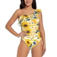 thumbnail image 1 of Cauagu Striped Sunflower Daisy Print Women's Sexy One Piece Swimsuits One Shoulder Ruffle Tummy Control Bathing Suit Slimming Swimwear-X-Large, 1 of 6