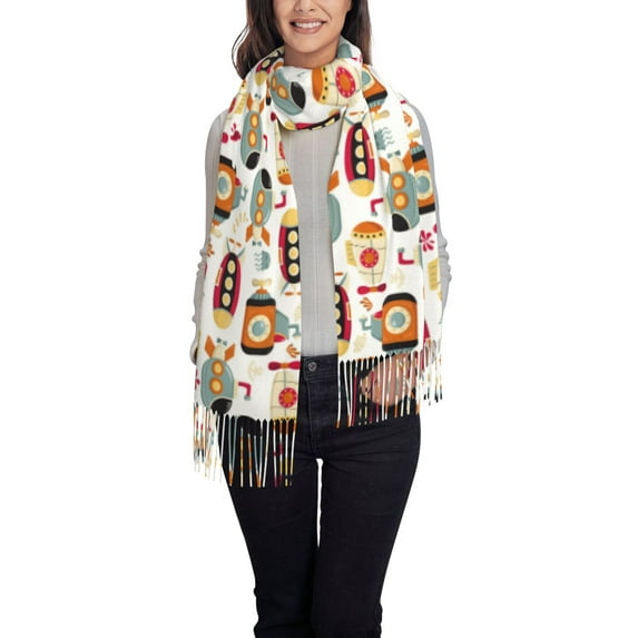 Cauagu Submarines Print Women Wrap Shawl tassels Scarves Retro Scarf 77.6"X28.3"
