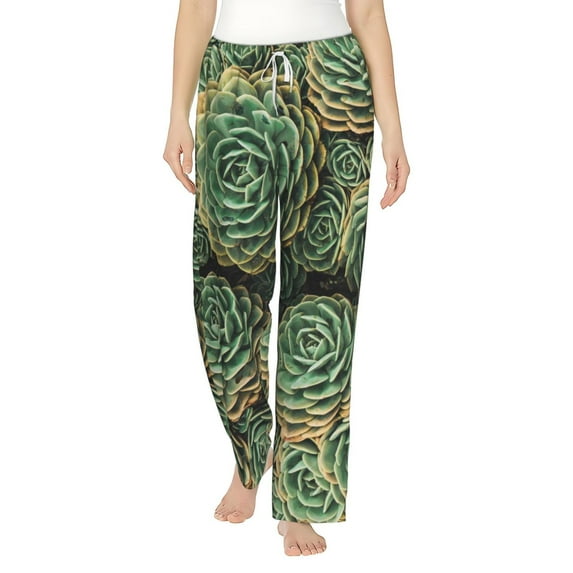 Cauagu Succulents Pajama Pants for Women Loose Fit Wide Leg Trouser Pants Casual Elastic Waist Drawstring Lounge Pants