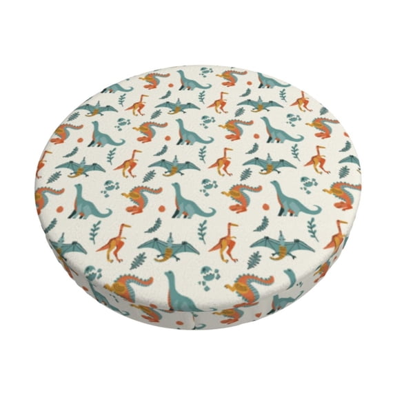 Cauagu Summer Dinosaur Print Round Stool Covers,Seat Cushion for Round Bar Stool Chair Seat Cover for Bar Round Chair Fits for 12/13/14in Bar Stool Cushion