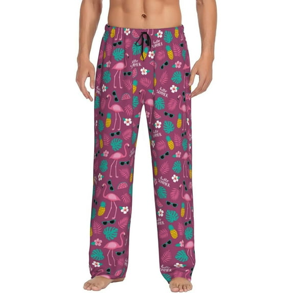 Cauagu Summer Flamingo Mens Pajama Pants Sleep & Lounge Pants,PJ Bottoms with Pockets-X-Large
