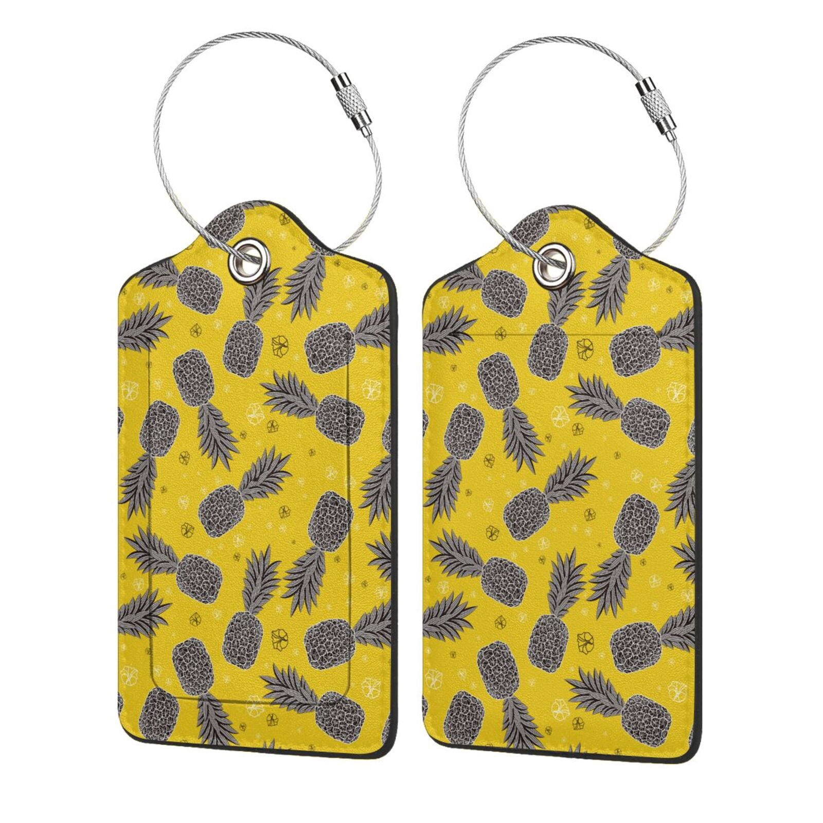 Cauagu Summer Pineapple Print Luggage Tags,Leather Luggage Tags for Suitcases Personalized ...