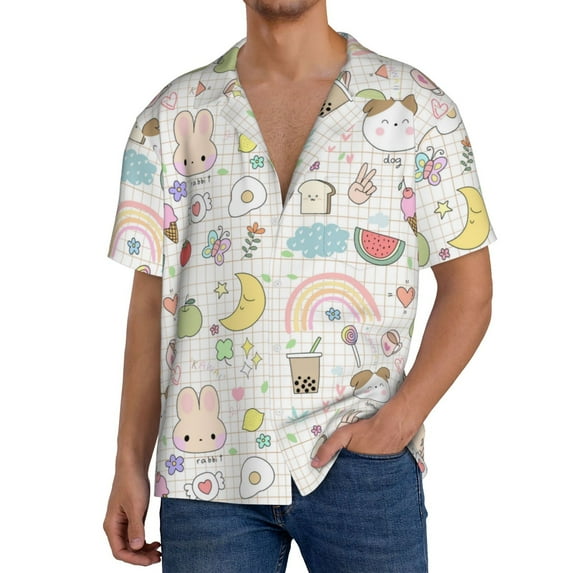 Cauagu Summer Rabbit Men's Short Sleeve Button Down Hawaiian Shirt for Men Bowling Shirts Casual Summer Beach Shirt,X-Large