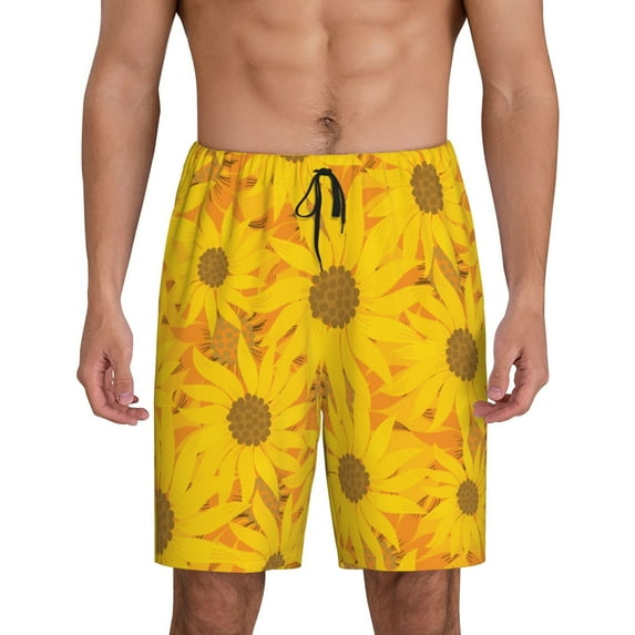 Cauagu Sun Flowers Print Pajama Bottoms for Men Sleep Pajama Shorts Elastic Waistband Sleep Pajama Short Men's PJ Shorts -Medium