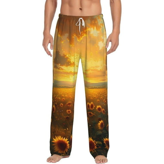 Cauagu Sunflower Sunset Rainfall Mens Pajama Pants Sleep & Lounge Pants,PJ Bottoms with Pockets-Medium